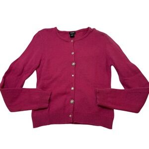 Vintage‎ Tangentis Hot Pink Angora Blend Rhinestone Button Cardigan Womens Small